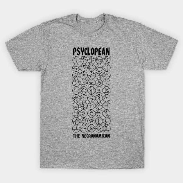 Psyclopean - Necronomicon - Book of Fifty Names - black lettering T-Shirt by AltrusianGrace
